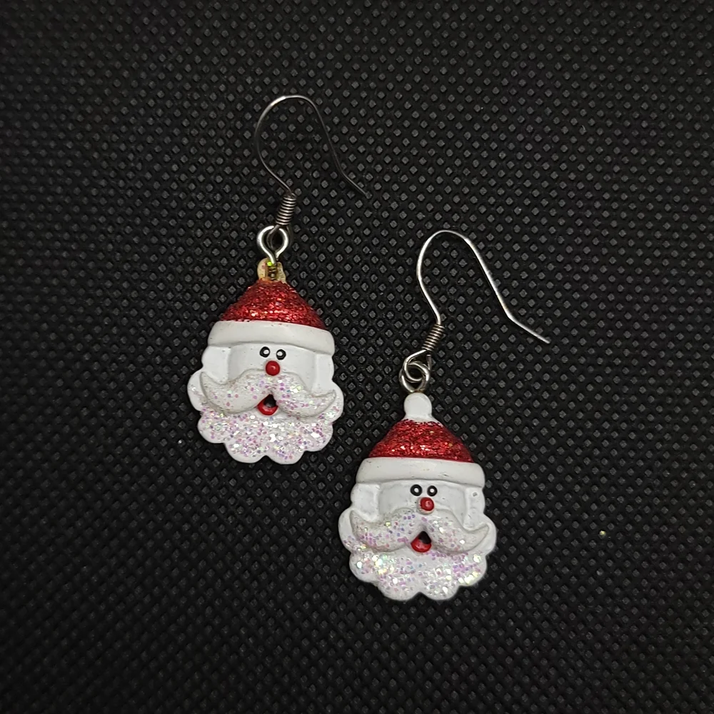Vintage Santa Claus Glitter Earrings | Christmas XMAS Holiday